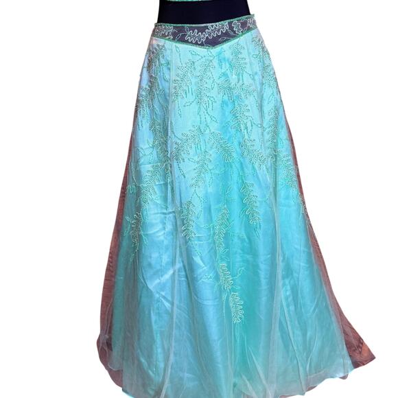 Precious Formals Mint Green Beaded 2 Piece Dress Lace Up Back Size 4 Y2K whimsi - Picture 10 of 16